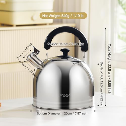 Whistling Tea Kettle, 3.17 Quart/3L Stainless Steel Tea Pot, Stove Top Tea Kettle，Induction Teakettle with Anti-Heat Handle (Mirror Polish) - color: Silver Stripe, size: 3.2 Quarts