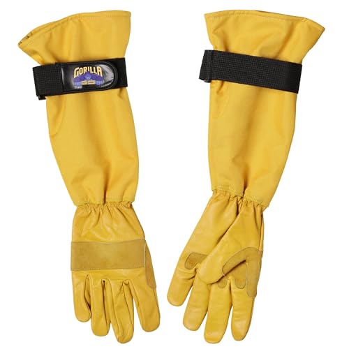 GORILLA EASY CONNECT Gardening Gloves Lightweight Tough Heavy Duty Long Sleeve Leather Pruning Gloves with Adjustable Strap - size: X-Large (Pack of 1)