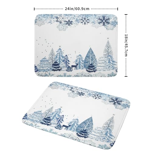 Giwawa Winter Blue Snowflake Dish Drying Mat Christmas Tree Kitchen Counter Dish Drainer Mats Xmas Forest Deer Moose Dish Dry Pad Bottles Protector for Kitchen Countertop Coffee Bar, 18x24 inch Large