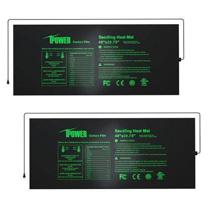 iPower GLHTMTPROLX2 2 Pack Upgraded Carbon Film 48" x 20.75" Seedling Heat Mat Durable Waterproof Indoor Warm Hydroponic Plant Germination Starting Pad - size: 48" x 20.75"(x2), style: Upgraded Carbon Film