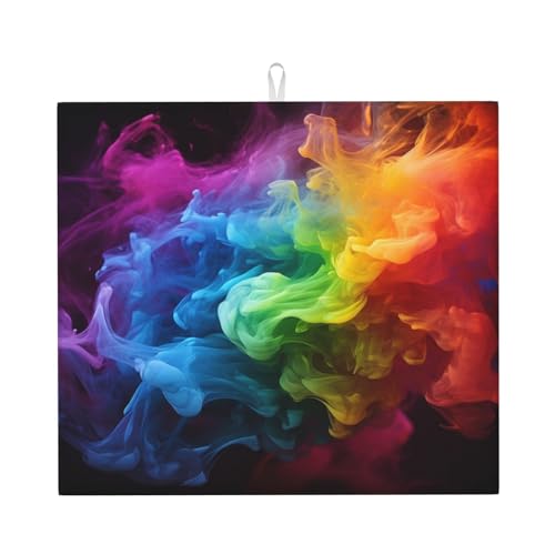 Rainbow smoke Print Dish Drying Mat for Kitchen Counter Ultra Absorbent Microfiber Dishes Drainer Mats Washable Drying Pads for Sinks 16 x 18 In - color: Rainbow Smoke