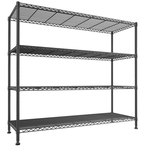 REIBII Storage Shelves 45.3''W Wire Shelving Unit 4 Tier Metal Shelves for Storage Rack Metal Shelving for Pantry Shelves Kitchen Steel Shelving, 45.3''W*63''H*17.7" D - size: 45.3"W×63"H×17.7"D