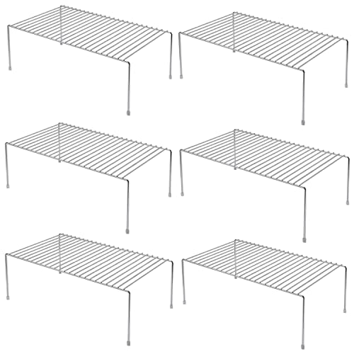 Kitchen Cabinet Shelf Organizer Set of 6, Medium (13 x 9.4 inch) Metal Wire Pantry Storage Shelves, Dish Plate Racks for Cabinets, Freezer, Counter, Cupboard Organizers and Storage, Chrome - color: Chrome