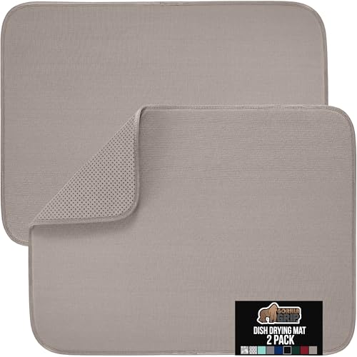 GORILLA GRIP Ultra Water Absorbent Microfiber Dish Drying Mat, 2 Pack, Slip Resistant Grip Dot Backing, Fast Drying Pad for Dishes, Kitchen Sink Counter, Machine Washable Dishrack Mats, 18x16, Almond - color: Almond, size: 18" x 16" (2 Pack), style: Micro