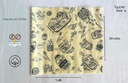 Beeswax Wrap: Sustainable Plastic-Free Storage for Snacks & Bread. Reusable, Cotton-Based & Eco-Friendly. Grey Nuts Design, 55”x13.4” Roll. - color: Gray