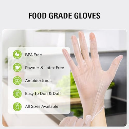 SWIFTLITE Disposable Vinyl Gloves, Food Safe, Latex-Free Powder-Free Clear Plastic Gloves for Cooking, House Clean, Food Prep - size: Small