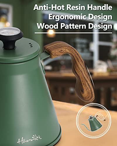 Harriet Gooseneck Kettle with Thermometer for Pour Over Coffee and Tea, 37 fl oz, Stainless Steel, Durable 3-Layer Base, Ideal Spout for Precision Pouring, Compatible with all Stove Tops, Green - color: Green