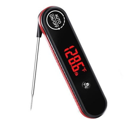 Meat Thermometer Digital, 0.3s Instant Read Food Thermometer with Auto-Rotating LED Display & Calibration Function, Magnetic Back for Cooking, Grilling, BBQ, Smoker (Red) - color: Red