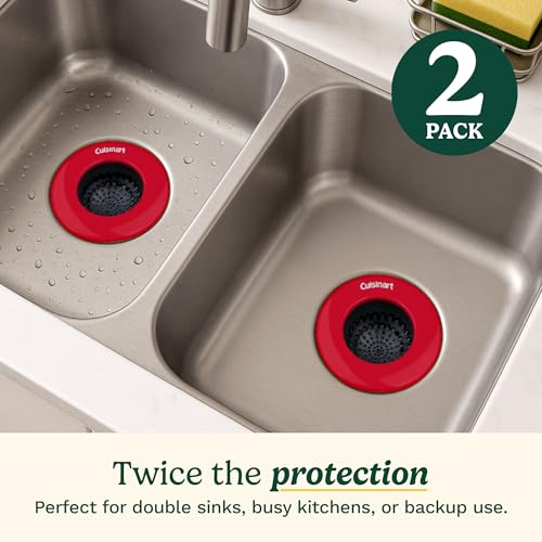 Cuisinart Sink Strainers- 2 Pack Kitchen Sink Drain Strainer & Food Catcher with Enamel-Coated Stainless Steel Rim and Silicone Base, Fits Standard 3.5" Drains, Outer Diameter 4.35", Scratch-Safe - color: Red