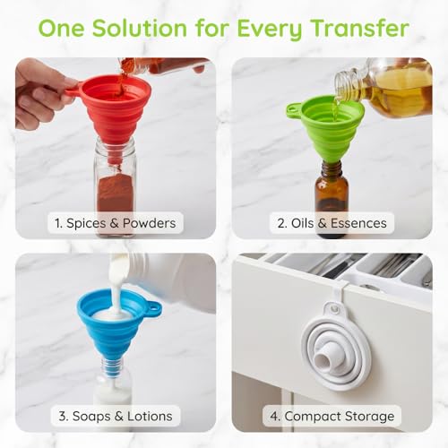 Foldable Silicone Funnel Set (4 Colors) – Collapsible Small & Large Funnels for Kitchen, Water Bottles & Liquid Transfer – Food Grade (1.5cm Caliber) - color: 4PCS-Mixed colors