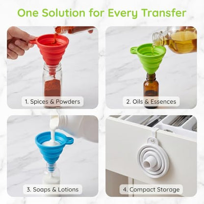 Foldable Silicone Funnel Set (4 Colors) – Collapsible Small & Large Funnels for Kitchen, Water Bottles & Liquid Transfer – Food Grade (1.5cm Caliber) - color: 4PCS-Mixed colors