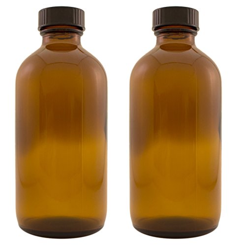 GreenHealth 8 oz Amber Glass Bottles with Black Phenolic Lids – Pack of 2 – Refillable Boston Round Bottles for Essential Oils, Tinctures, Serums, and Lab Use