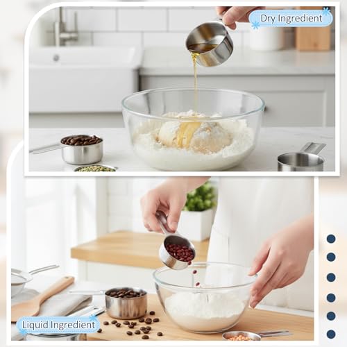 Measuring Cups and Spoons Set of 13, 7 Stainless Steel Nesting Cups and 6 Measuring Spoons, 2 Detachable Rings, Kitchen Gadgets for Baking Cooking, Dry and Liquid Ingredients