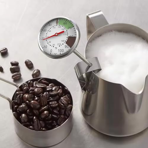 Milk Thermometer for Steaming Milk, 2" Dial Stainless Steel Candy Thermometer with Pot Clip and Protective Sleeve for Coffee Chocolate Cappuccino Chocolate Tea