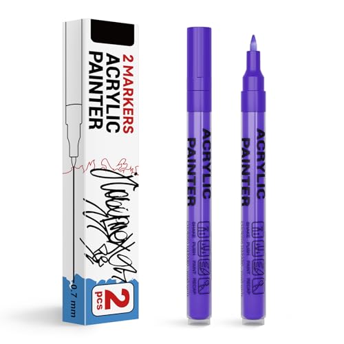 Acrylic Paint Pens Waterproof Markers 2 Purple Permanent Marker Pens Acrylic Pens for Rock Painting Glass Stone Ceramic Metal Fabric Pebble Painting pens Craft Supplies - color: Purplw