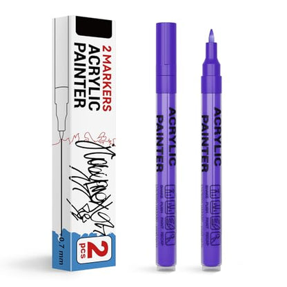 Acrylic Paint Pens Waterproof Markers 2 Purple Permanent Marker Pens Acrylic Pens for Rock Painting Glass Stone Ceramic Metal Fabric Pebble Painting pens Craft Supplies - color: Purplw