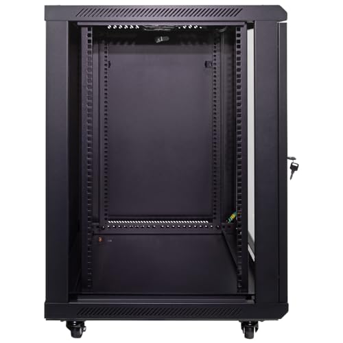 NavePoint 15U Server Cabinet Wall Mount Rack Enclosure with Caster Wheels, 2 Fans, Locking Glass Door, Removable Side Panels – 15U Network Cabinet 23.6” Deep, 19” Server Rack for IT Equipment - size: 15U - 600mm Depth
