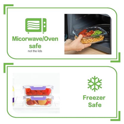 8 Pack 36oz Large Glass Meal Prep Containers with lids, Glass Food Storage Containers with Leak Proof Snap Lock Lids , Airtight Bento lunch Boxes, Kitchen Storage, Oven and Dishwasher Safe-Purple - color: Purple