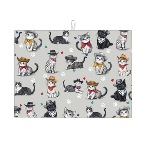 Pet Lover Cat Dish Drying Mat For Kitchen Counter, Super Absorbent Microfiber Dish Drying Pad, Kitchen Gadgets For Easy Clean Multi-Use Large 18"x24" - color: Pet Lover Cat