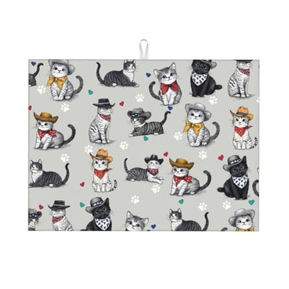 Pet Lover Cat Dish Drying Mat For Kitchen Counter, Super Absorbent Microfiber Dish Drying Pad, Kitchen Gadgets For Easy Clean Multi-Use Large 18"x24" - color: Pet Lover Cat