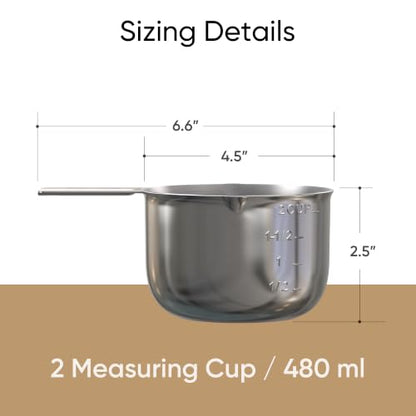 Color Up 2 Cup Measuring Cup, 480ml Stainless Steel Metal, Easy-Pour Spouts, Engraved Markings, Flat Base, Dishwasher Safe, for Dry and Liquid Ingredients - size: 2 Cup (480 ml) Chrome