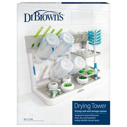 Dr. Brown's Drying Tower, Stand-Up Drying Rack, Countertop Baby Bottle Drying with Organized Storage for Baby Essentials, Space Saving Vertical Rack, Gray/White - style: Gray/White Rack