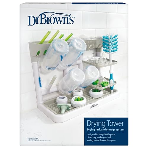Dr. Brown's Drying Tower, Stand-Up Drying Rack, Countertop Baby Bottle Drying with Organized Storage for Baby Essentials, Space Saving Vertical Rack, Gray/White - style: Gray/White Rack