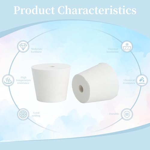 6Pcs Solid Rubber Stopper Bungs with Hole 26mm to 32mm Solid Test Tubes Bungs Stopper for Flask, Plug Holes and Test Tube(White) - size: 26-32MM