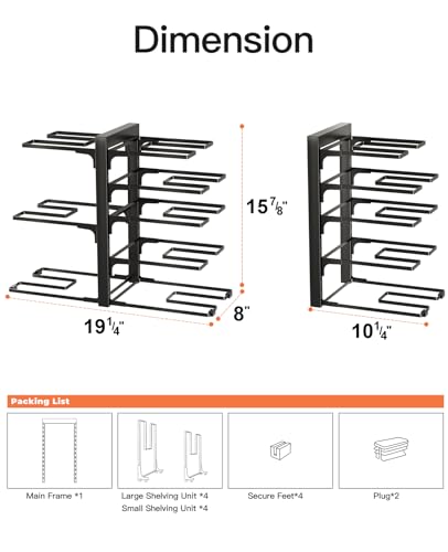 ORDORA Pots and Pans Organizer Rack for Cabinet, 15.83" Height 8-Tier Heavy Duty 120LBS Pot Pan Organizer under Cabinet Adjustable for Dutch Oven, Cast-iron Pan, Heavy Skillets Griddles, Shallow Pot - style: M-15.83"H-HeavyDuty
