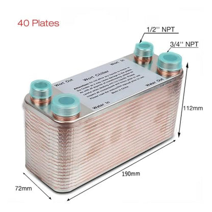 20/30/40 Plates Heat Exchanger Wort Chiller, Stainless Steel Counter Flow Chiller Bar Homebrew Beer Cooler Tools(40 Plates) - size: 40 Plates