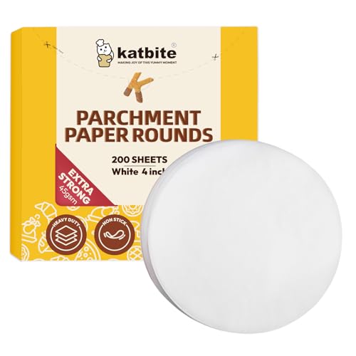 Katbite Heavy Duty Parchment Rounds 4 Inch, 200Pcs Round Parchment Patty Paper Rounds, Use for Baking Small Cakes, Separating Frozen Patty, Toaster Oven, Tortilla Press - size: 4inch-200
