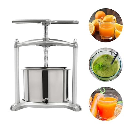 Fruit Wine Press, 1.6 Gal Manual Cheese Press, Dual Stainless Steel Barrels Juice Maker for Berry, Vegetables, Herbal, Tincture