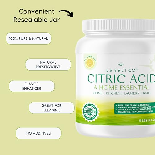 LA SALT CO Citric Acid 5 Pound Jar, 100% Pure Food Grade, USP, Kosher, Non-GMO, Fragrance Free Fragrance Free - size: 80 Ounce (Pack of 1)