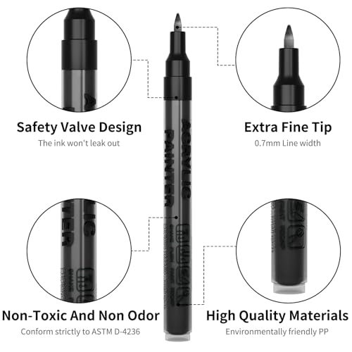 Acrylic Paint Pens Waterproof Markers 2 Black Permanent Marker Pens Acrylic Pens for Rock Painting Glass Stone Ceramic Metal Fabric Pebble Painting pens Craft Supplies - color: Black