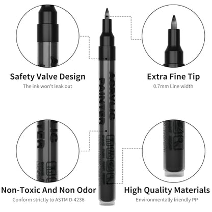 Acrylic Paint Pens Waterproof Markers 2 Black Permanent Marker Pens Acrylic Pens for Rock Painting Glass Stone Ceramic Metal Fabric Pebble Painting pens Craft Supplies - color: Black