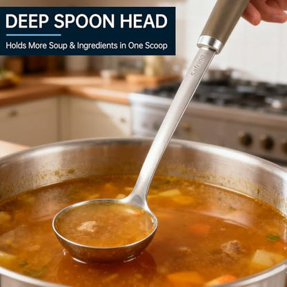 Safring Stainless Steel Soup Ladle and Spaghetti Spoon Set, Heat Resistant Rubber Handle, Dishwasher Safe, Kitchen Utensils for Cooking, Stirring, Serving Pasta, Soup & Sauce (Coffee) - color: Coffee