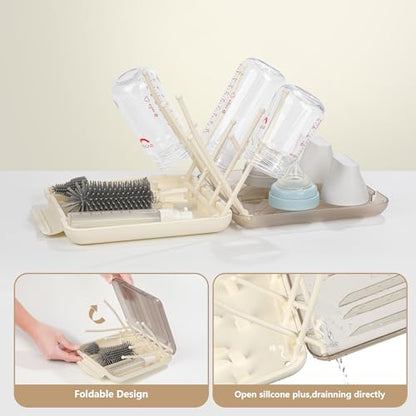 Baby Bottle Cleaning Kit, 6-in-1 Bottle Brush Set with Nipple Brush, Straw Cleaner, Drying Rack and Travel Storage Case