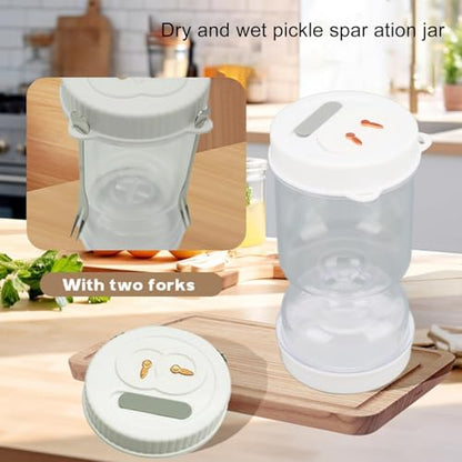 50oz Pickle Jar with Strainer Flip, Leakproof Airtight Food Storage Container Pickle Holder Juice Separator Jar for Capers Olives Jalapenos Includes 2 Forks Silicone Gasket Timer Lid