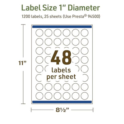 Avery Dissolvable Round Labels, Sure Feed Technology, 1" Diameter, Matte White, Print-to-The-Edge, Laser/Inkjet Printable, 1200 Labels Total - style: 1,200 labels