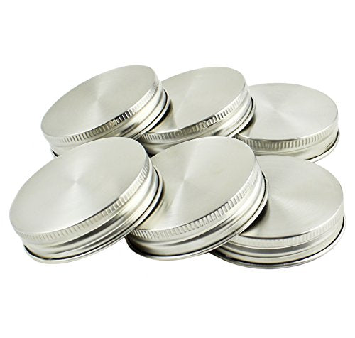 Zoie + Chloe Stainless Steel Mason Jar Lids with Silicone Seals (6 Pack + 6 Bonus Replacement Seals) - Regular Size - size: Regular Mouth