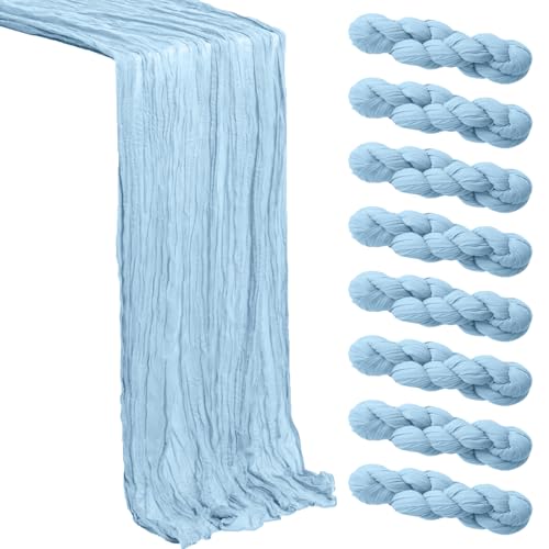 Light Blue Cheesecloth Table Runner 8 Pack, 21x120 Inch Spring Easter Gauze Table Runner-Rustic Cheese Cloth Runners for Wedding,Bridal & Baby Shower,Birthday Party,Farmhouse & Holiday Table Decor - color: Light Blue, size: 8Pack
