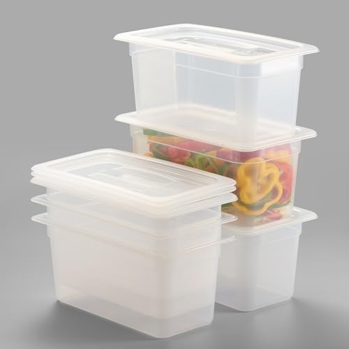 CURTA 6-Pack 1/3 Size 6" Deep Food Pan with Handled Lid – NSF Listed Commercial-Grade Translucent Polypropylene, Stackable Freezer-Safe Storage for Restaurants, Catering & Buffets - color: 1/3 Size, size: 6" Deep Pan (Handled Lid)