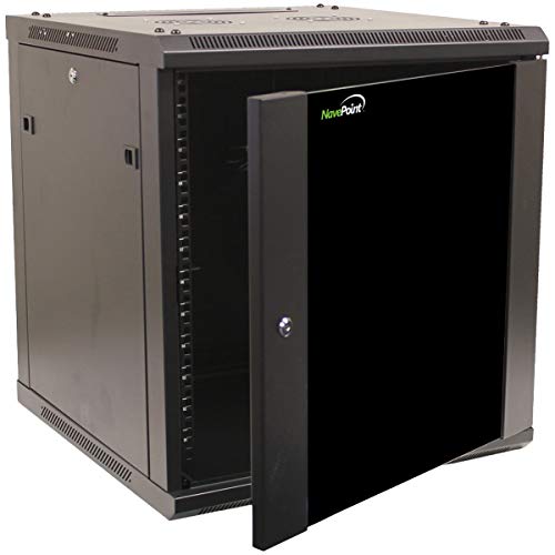 NavePoint 12U Server Cabinet Wall Mount Rack Enclosure Includes 2 Fans, Locking Glass Door, Removable Side Panels – 12U Network Cabinet 23.6” Deep, 19 Inch Server Rack for IT and A/V Equipment - size: 12U - 600mm Depth