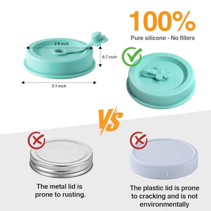 Silicone Mason Jar Lids with Straw Hole for Regular & Wide Mouth Jars | Regular and Wide Mouth Compatible, With Straw Hole, With Stopper,BPA Free,Dishwasher Safe - color: light color 4pcs