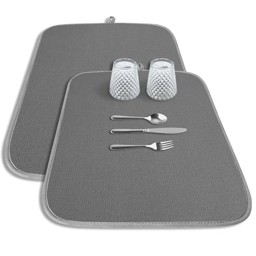Kitsure Dish Drying Mat - 2-Pack Washable Microfiber Drying Mat for Kitchen Counter, 3-Layer Ultra Absorbent Pad with a Hanging Hook, 20" x 14", Dark Grey - color: Dark Gray, size: 20" x 14"