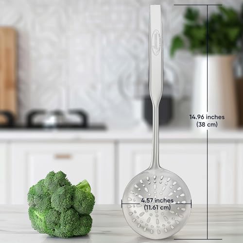 Skimmer Slotted Spoon, [Rustproof, Integral Forming, Durable] Newness 304 Stainless Steel Slotted Spoon with Vacuum Ergonomic Handle, Comfortable Grip Design Strainer Ladle for Kitchen, 14.96 Inches - size: Length:14.96 Inches(38 cm)