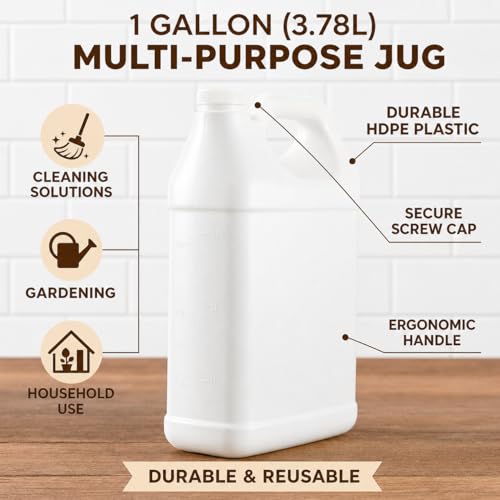 kitchentoolz 1 Gallon Carboy, White, High Density Polyethylene, Plastic Jug with Handle, Leak-Proof Lid, Dishwasher Safe, Made in USA, for Water, Brewing & Fermenting - size: 128 Ounces