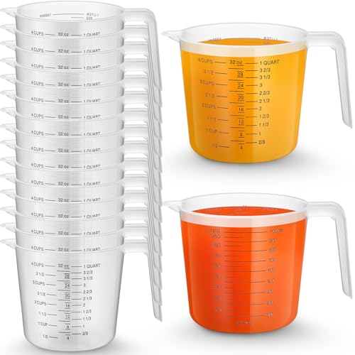 Fabbay 24 Pcs 4 Cup Capacity Plastic Measuring Cup 32 oz Clear Graduated Measurement Cups with Spout and Handles Ounce and ml Marking for Recipe Ingredient Flour Liquid Baking Cooking Mixing(Black) - color: Black, size: 32 oz