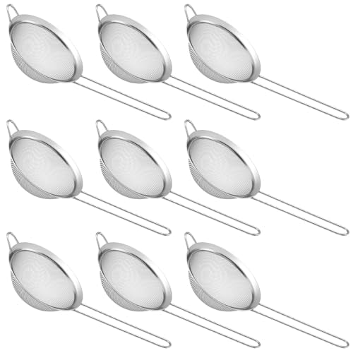 9 Packs 8.8 x 3.9 Inches Stainless Steel Fine Mesh Strainer Small Cocktail & Tea Strainer with Handle for Coffee, Juice, Powdered Sugar
