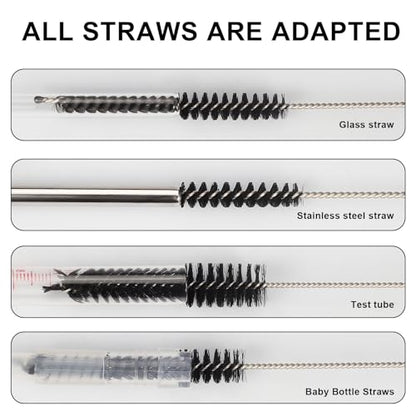 Ixiaoyoo Straw Cleaner Brush Set, 12 Pieces Botthle Cleaning Brush and Nylon Tube Brush Brush, 11.8 Inch Long Cleaning Brush Kit for Water Bottle, Straws on Tumbler, Sippy Cup, Tea Pot Spout | Black Straw Cleaner Brushes for Tumbler, Sippy Cup, Water Bott